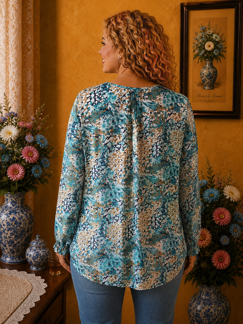 Blouse femme Damart imprimé bleu fleurie multicolore taille 50