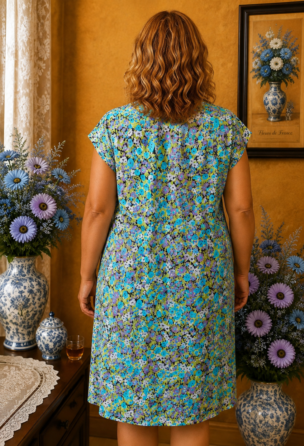 Robe d'été vintage fleurie multicolore taille 48