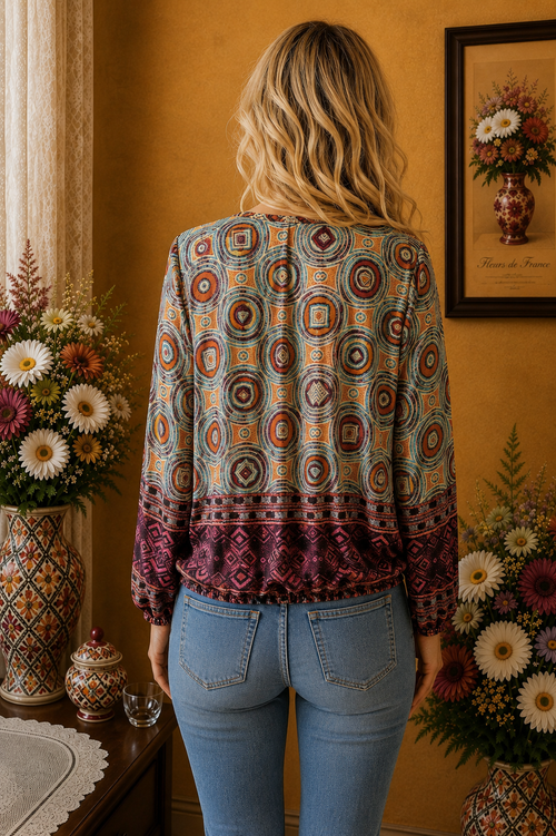 Blouse femme imprimé géométrique multicolore taille 42