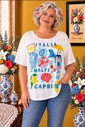T-shirt grande taille blanc imprimé jaune rouge blanc taille 52/54
