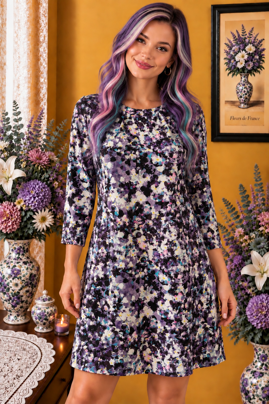 Robe femme H&M blanche fleurie violet multicolore taille 36