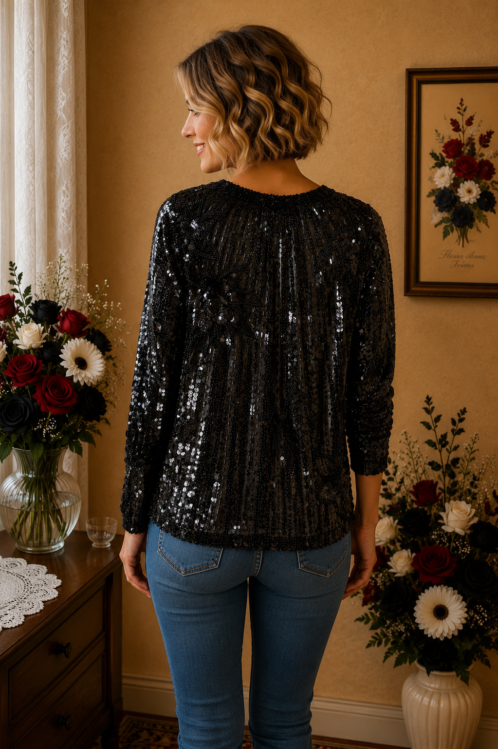Pull Bijoux vintage america neuf étiqueté noir transparence taille 38