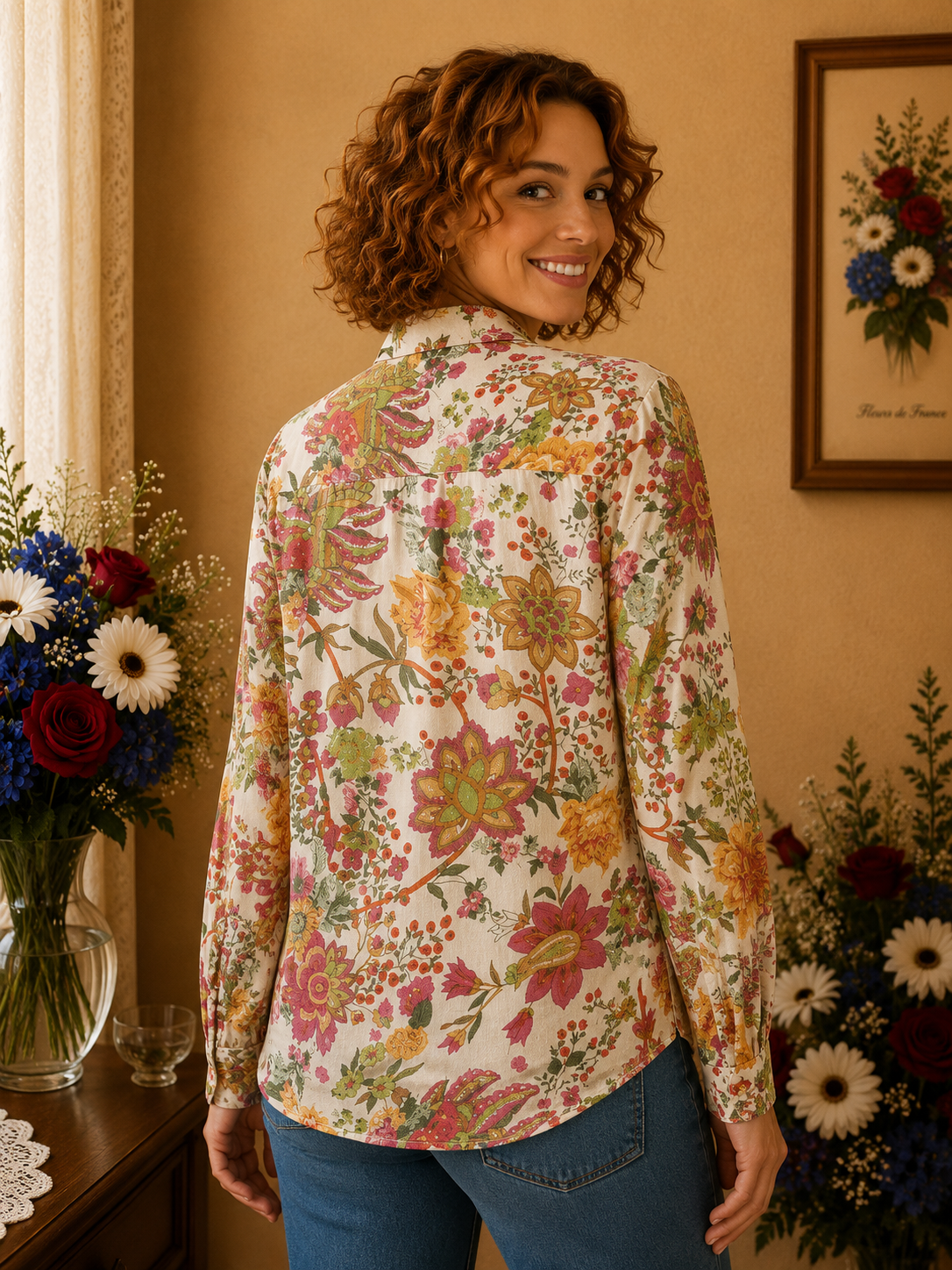 Chemise Tex woman florale multicolore 100% coton t38