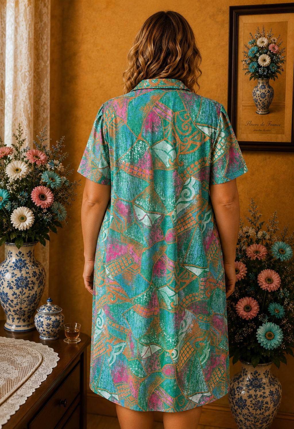 Robe d'été vintage imprimé multicolore taille 52