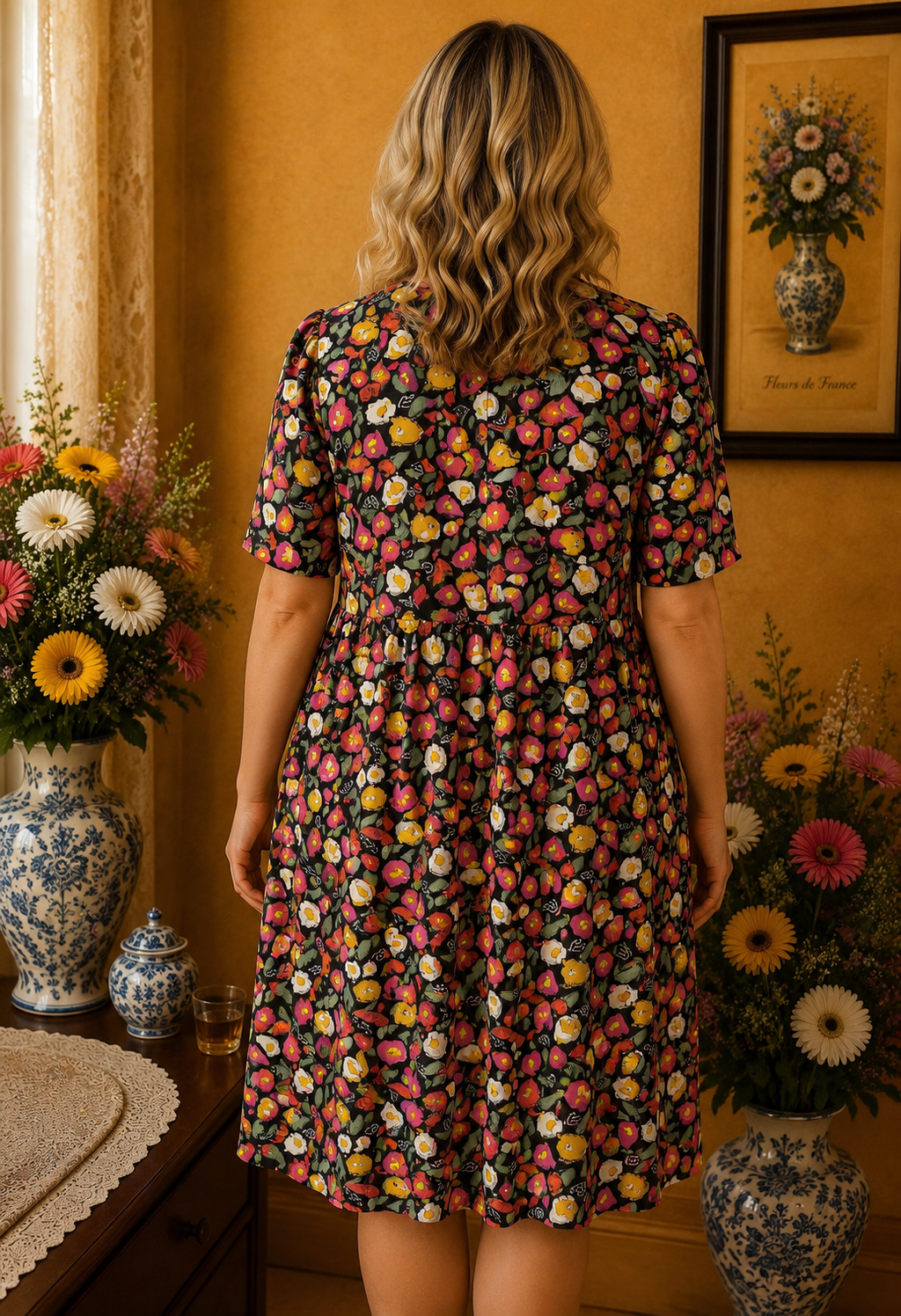 Robe vintage imprimé fleuri multicolore taille 54