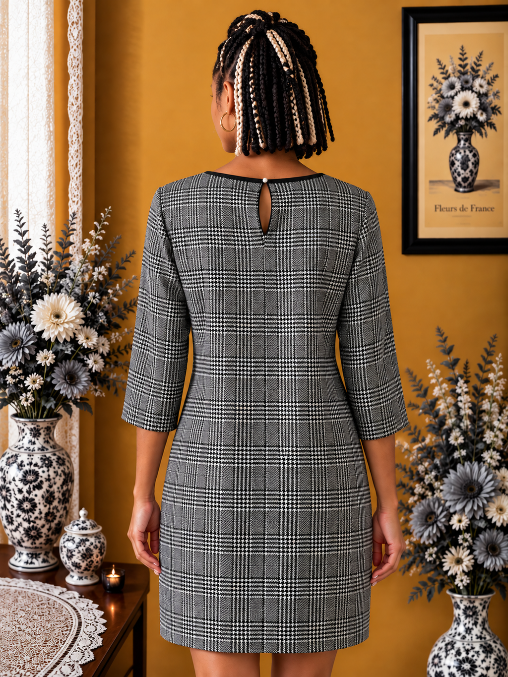 Robe  Promod chaude motif Prince de Galles gris blanc noir taille 38