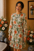 Robe Shein blanche fleurie orange vert beige taille 44