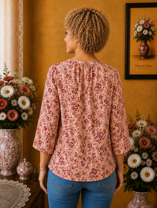Blouse Blancheporte imprimée  Col dentelle multicolore taille 48/50