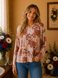 Haut Afibel crème marron rose fleuri taille 50