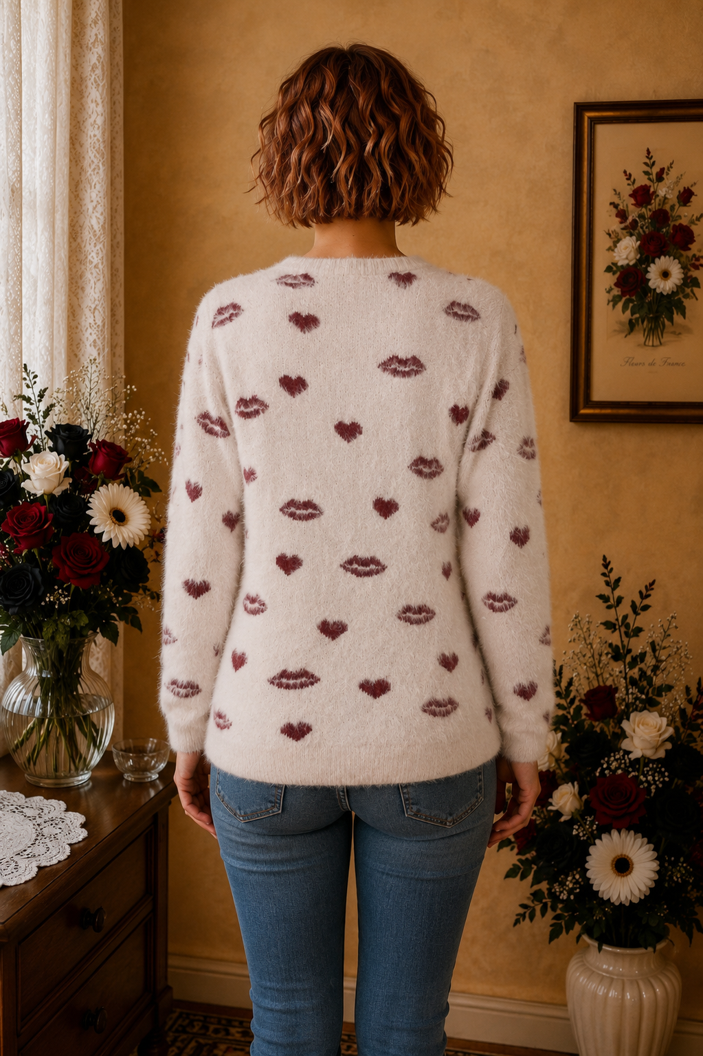 Pull Holly Bracken blanc bordeaux taille 38