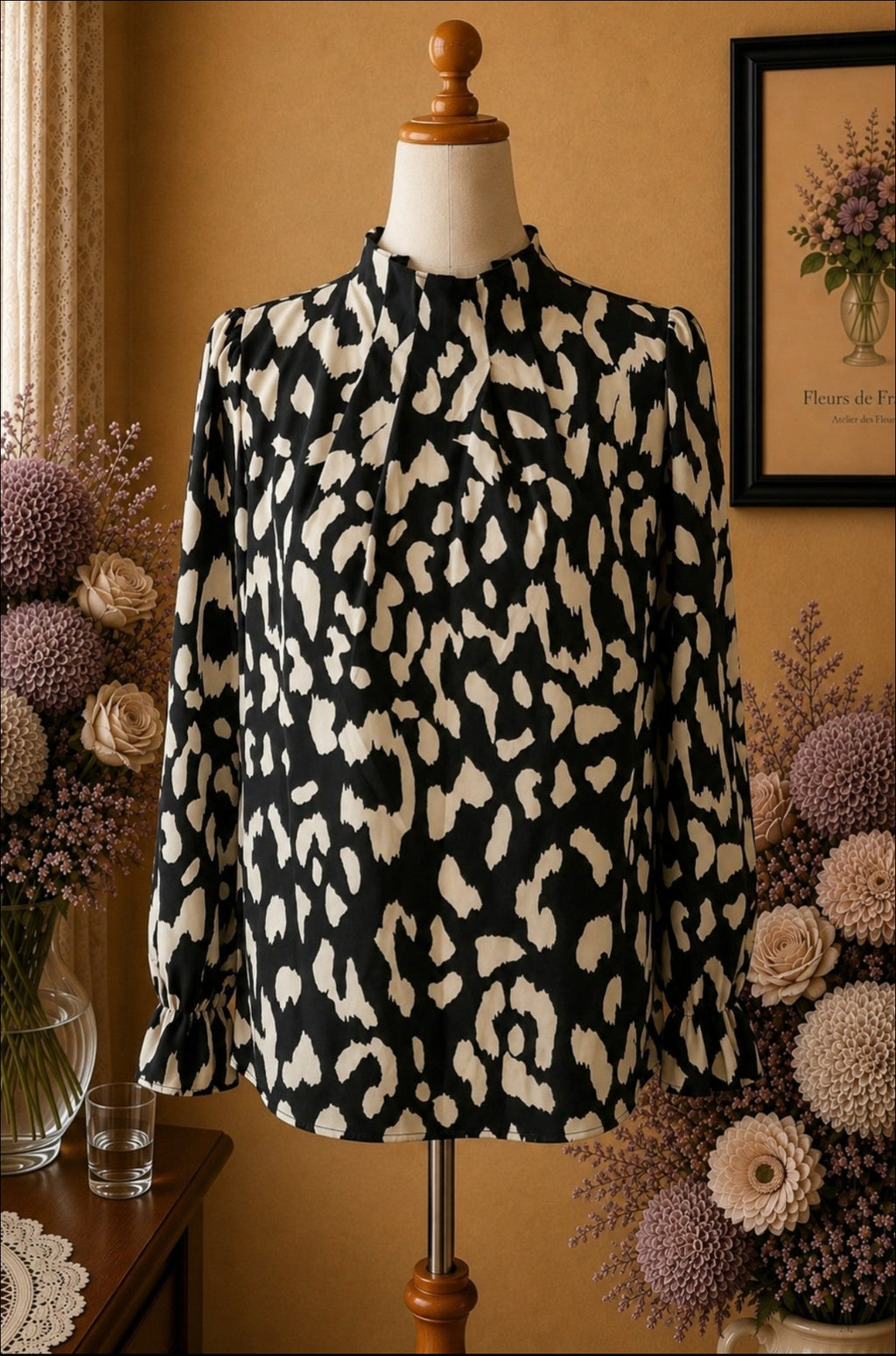 Blouse Shein noir tacheté blanc taille 34