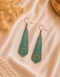 Boucles d’oreilles pendantes bohèmes turquoise & cuivre Motifs ethniques