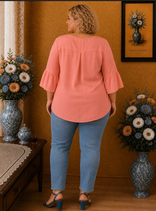 Blouse tunique Balsamik corail  Manches volantées taille 50