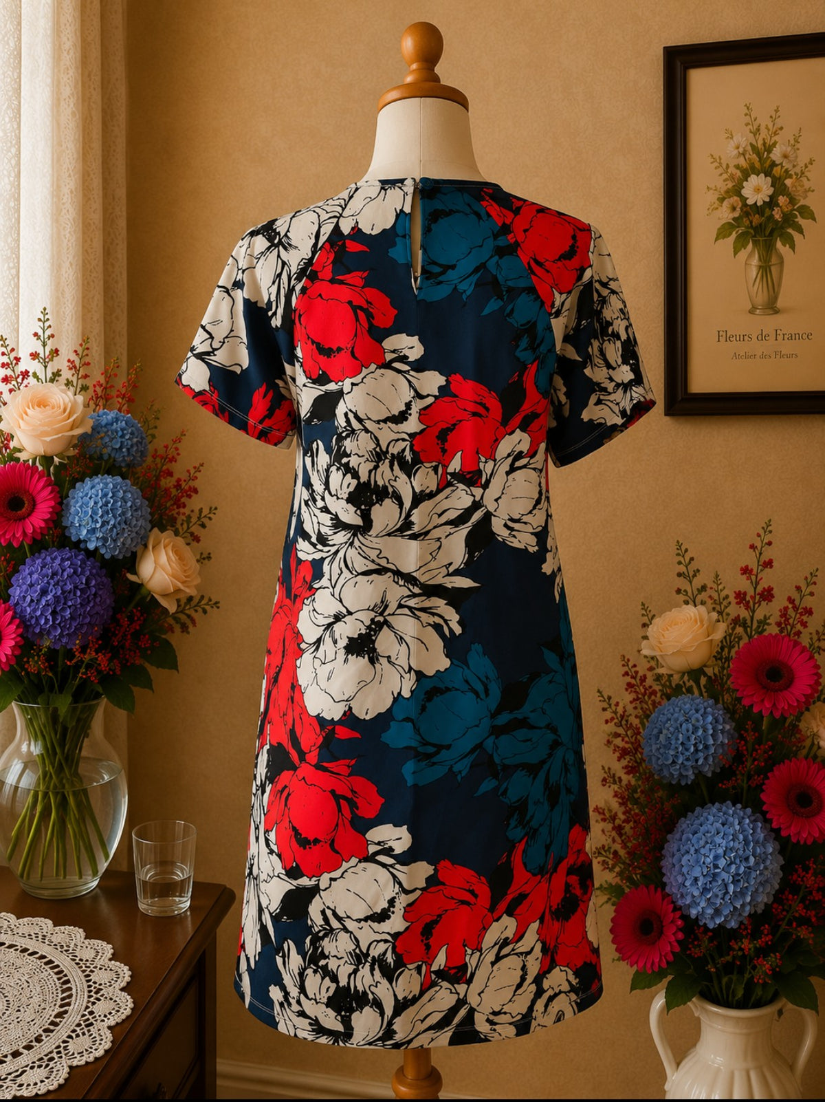 Robe Damart Florale XXL Marine t38