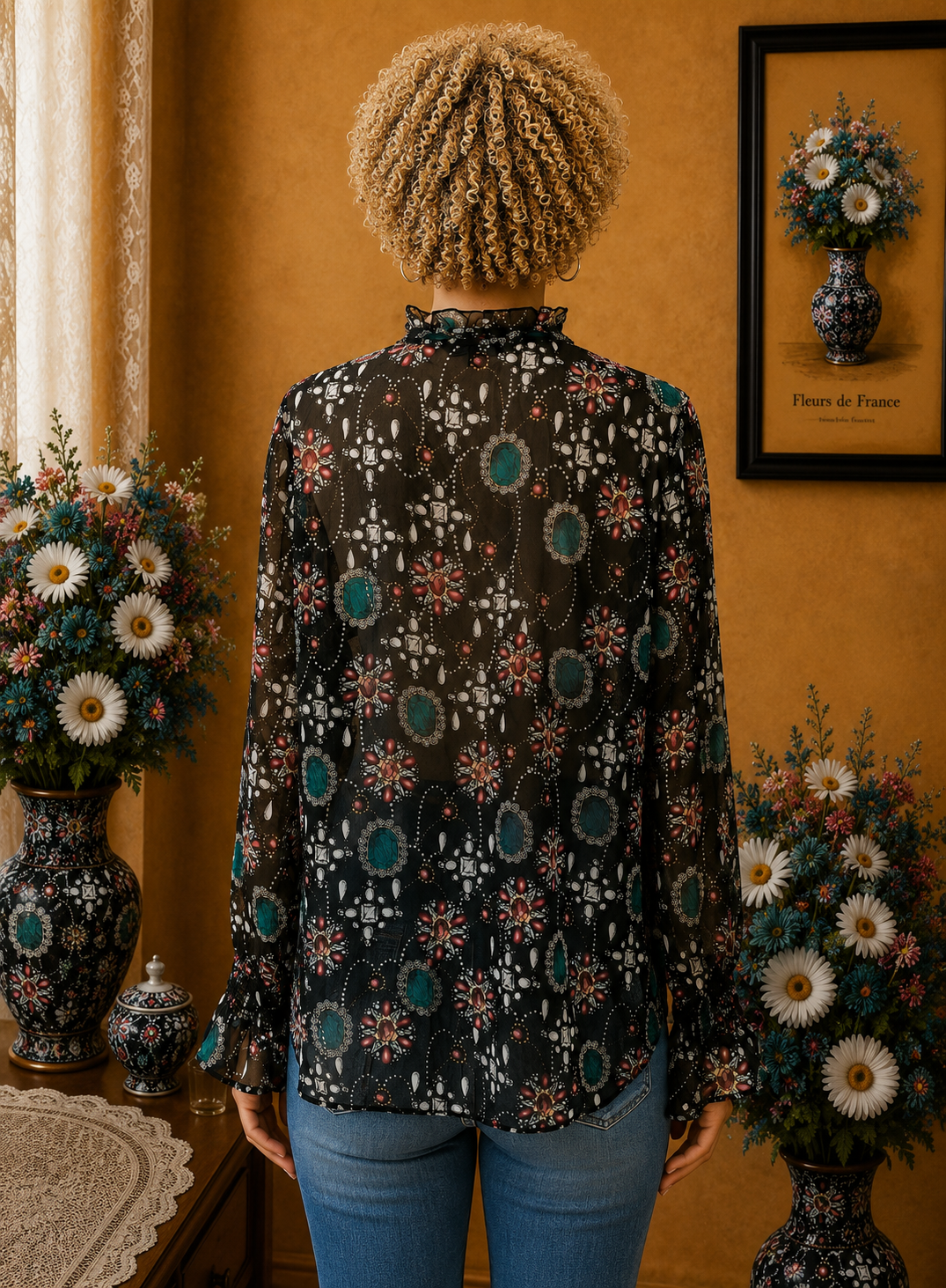 Blouse femme M&S Mode Effet voilage imprimé bijoux taille 46