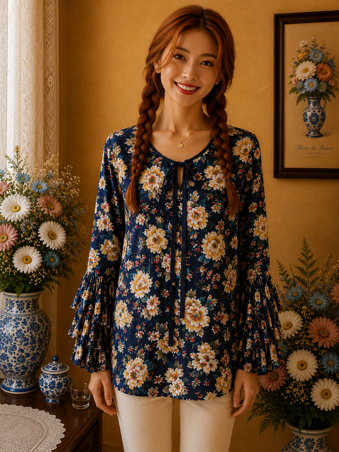 Blouse KOKO by Lovedrode bleu marine florale multicolore taille 50