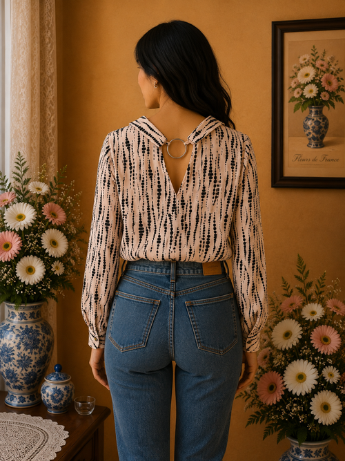 Blouse Shein rose poudré noir taille 36 manches longues💞