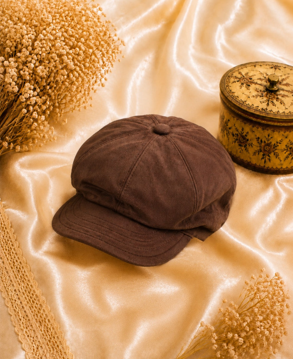Casquette femme style gavroche marron modèle visière douce