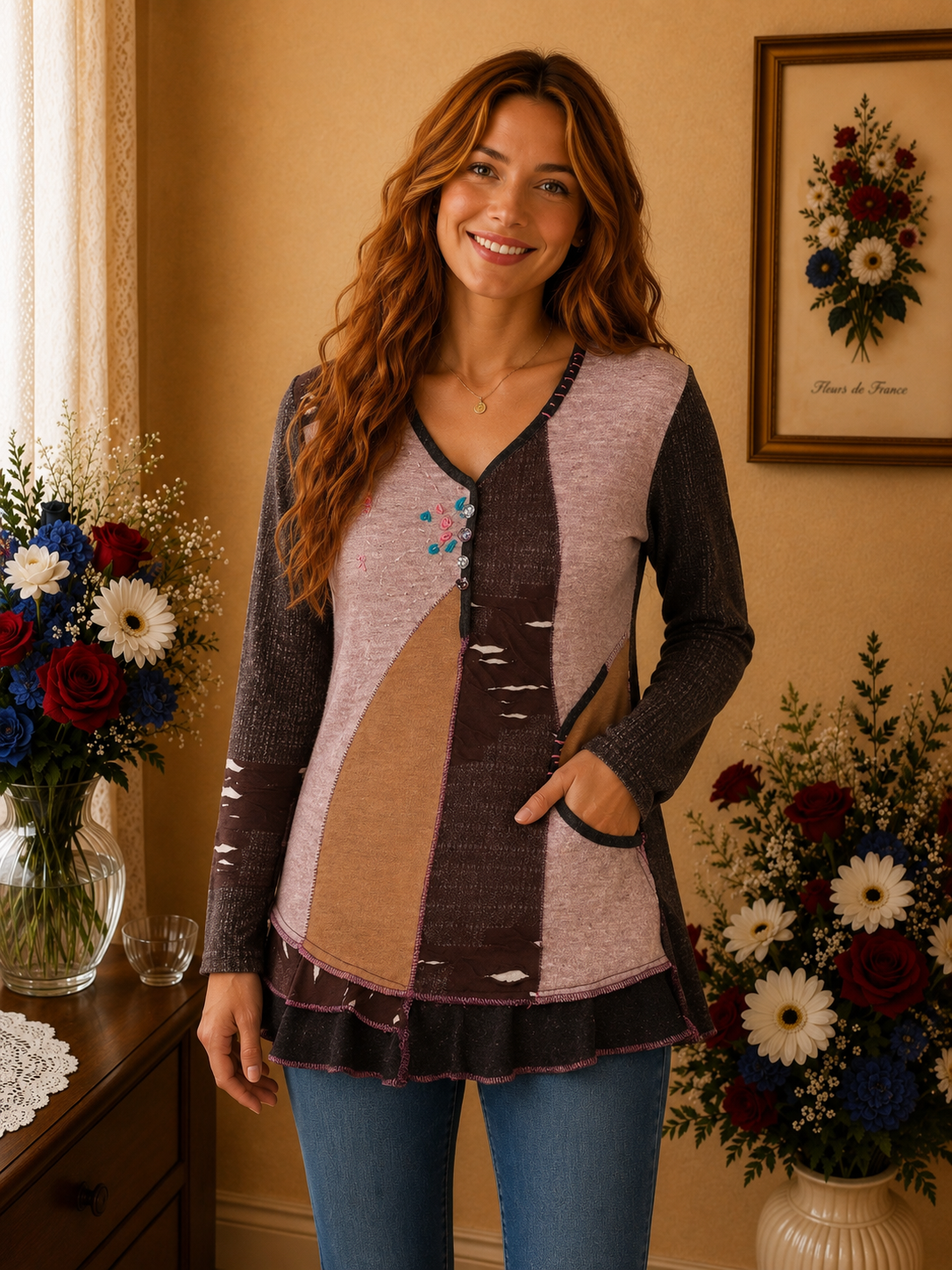 Haut Toxico neuf marron crème multicolore t38/40