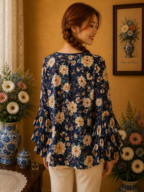 Blouse KOKO by Lovedrode bleu marine florale multicolore taille 50