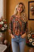 Blouse Mélanie Lyne imprimé graphique marron orange taille M