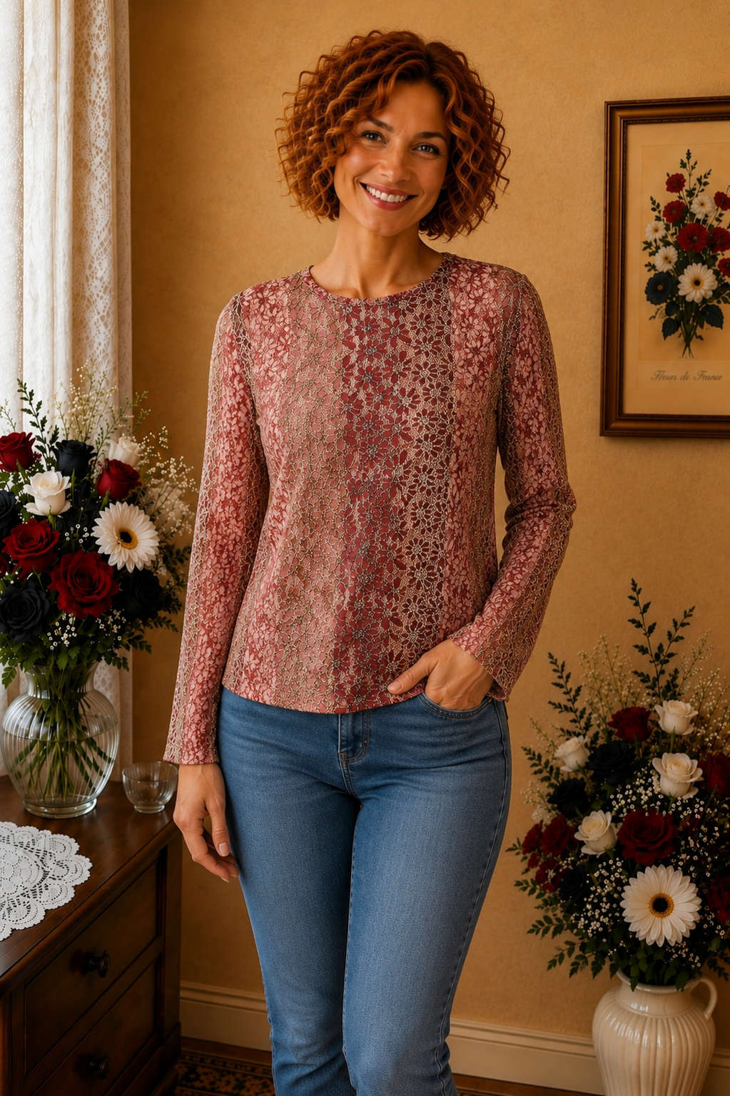 Haut Gold maille rose bordeaux taille 38/40
