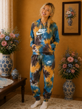 Ensemble jogging style tie & sur moutarde bleu marron taille 36