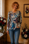 Haut crème bleu imprimés multicolore t42