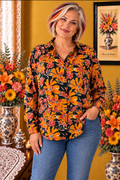 Chemise femme By One florale orange rose noir blanc taille 38/40