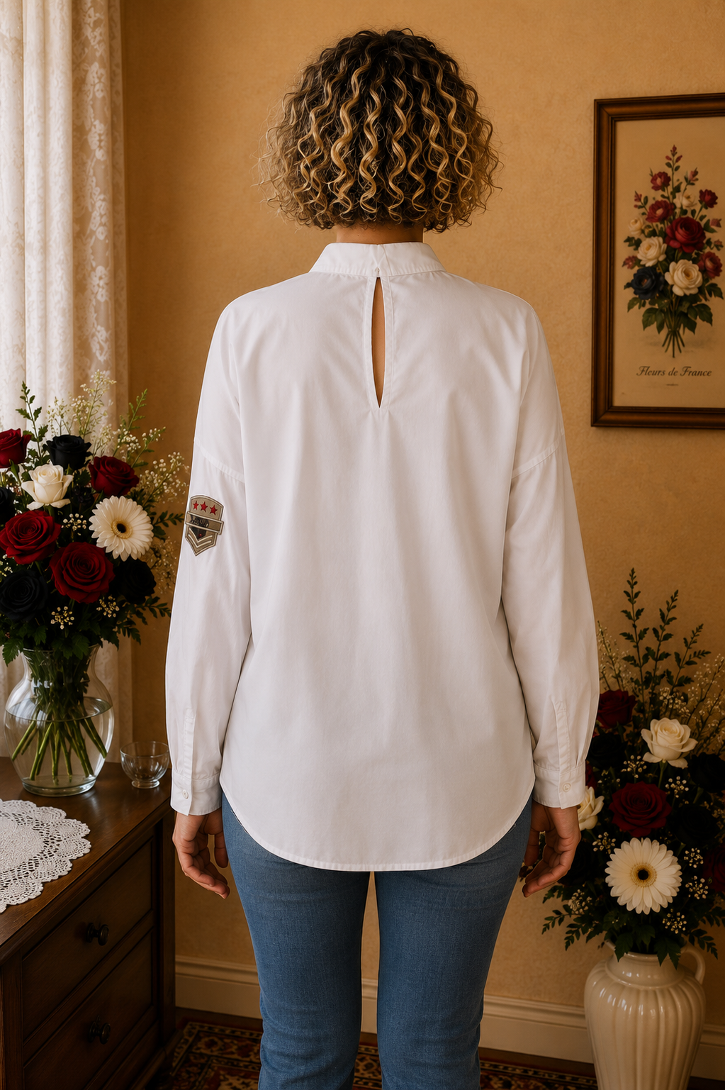 Chemise Zara blanc multicolore 100% coton t38/40