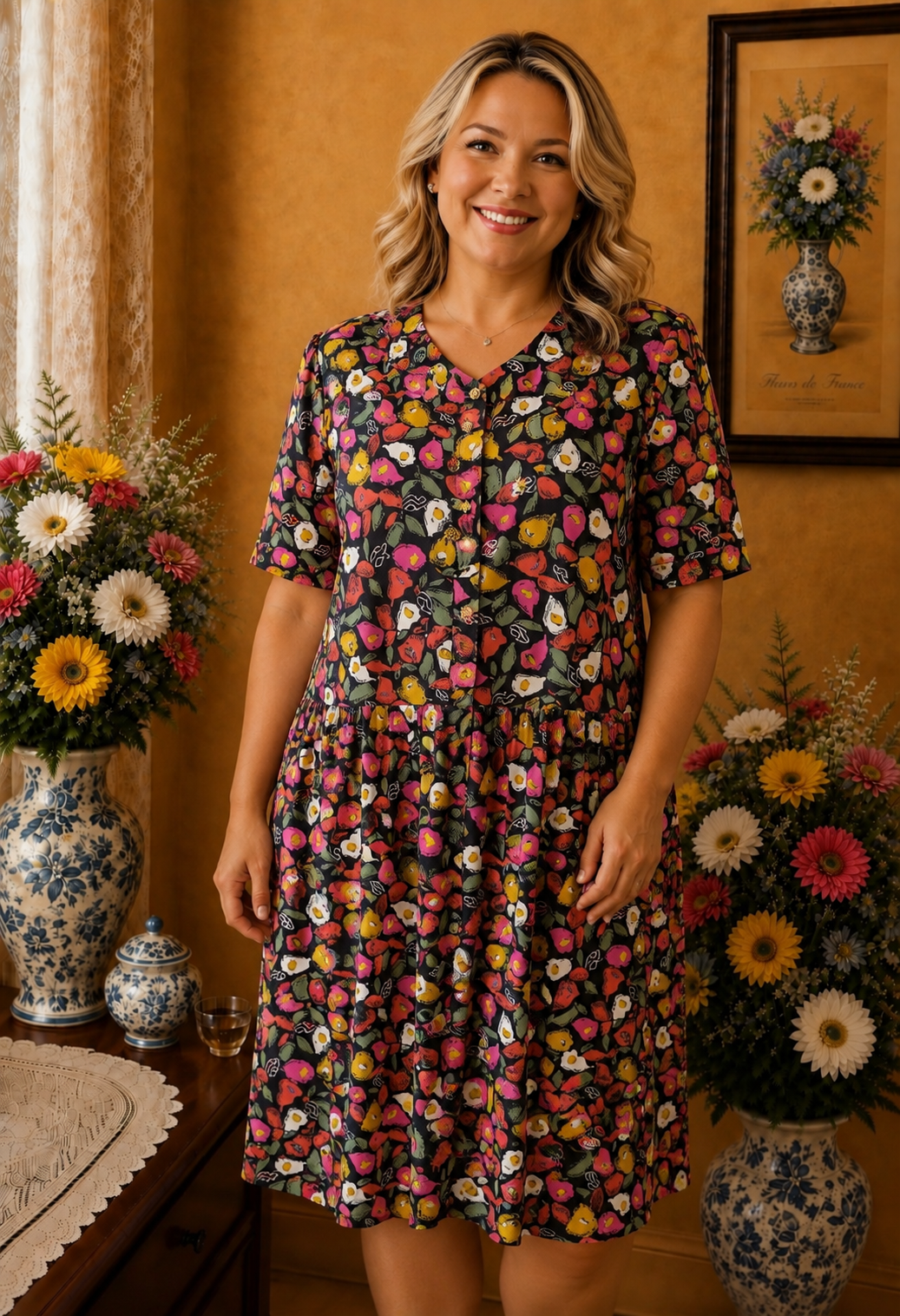 Robe vintage imprimé fleuri multicolore taille 54