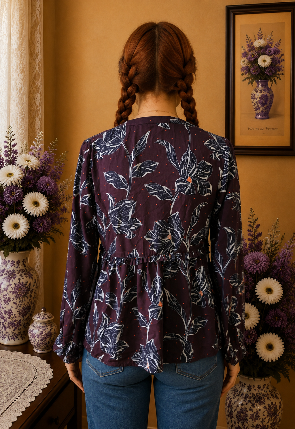 Blouse femme Camaïeu bordeaux fleuri taille 36/38