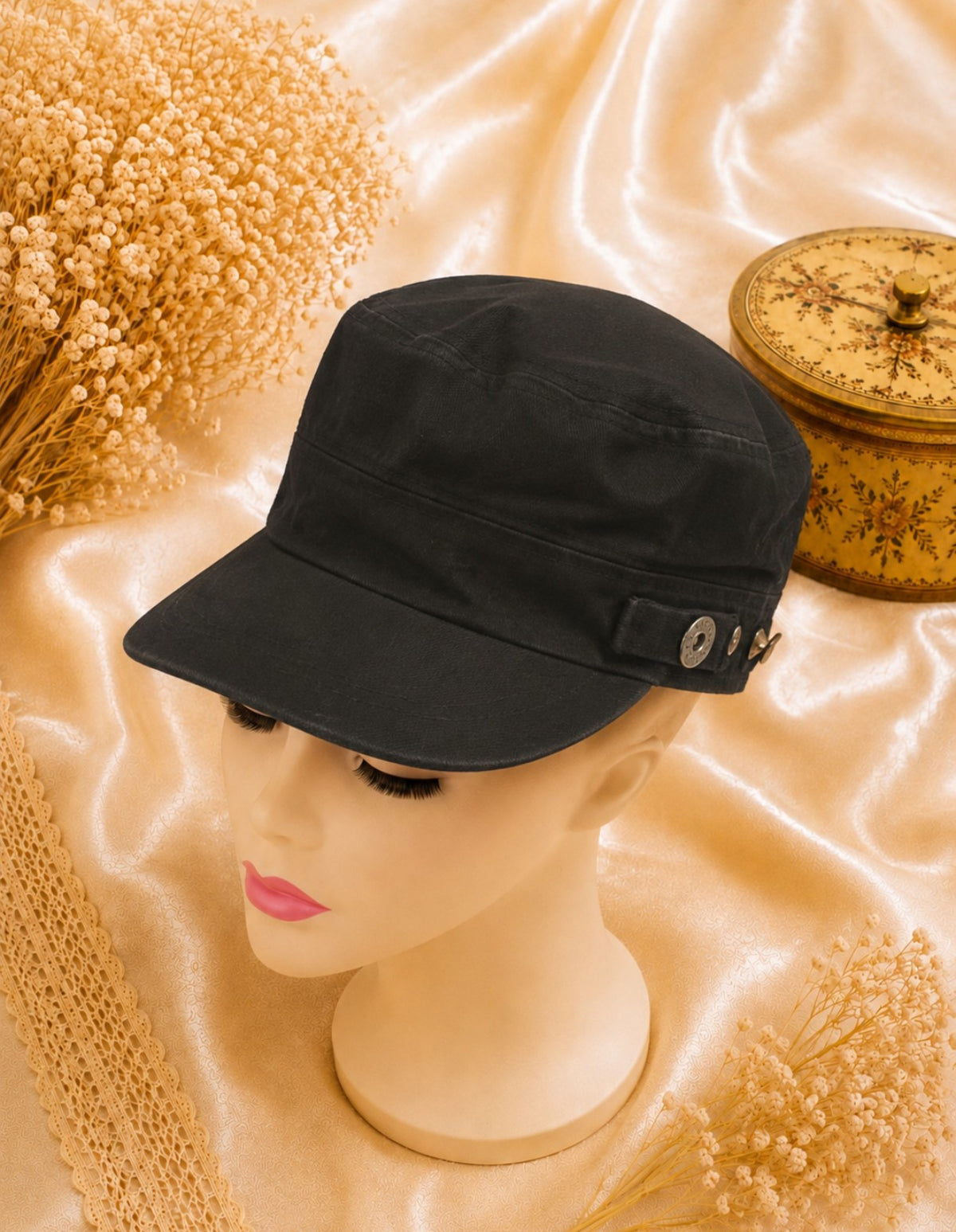 Casquette femme Jeans noire 100% coton forme style militaire