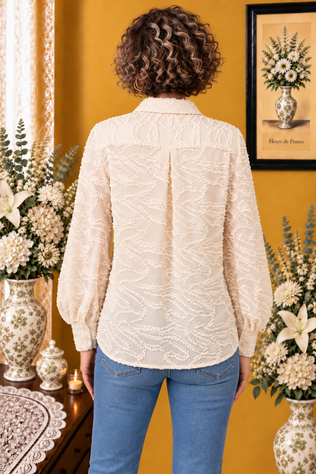 Chemise femme Esmara blanc multicolore lin coton neuve taille 40