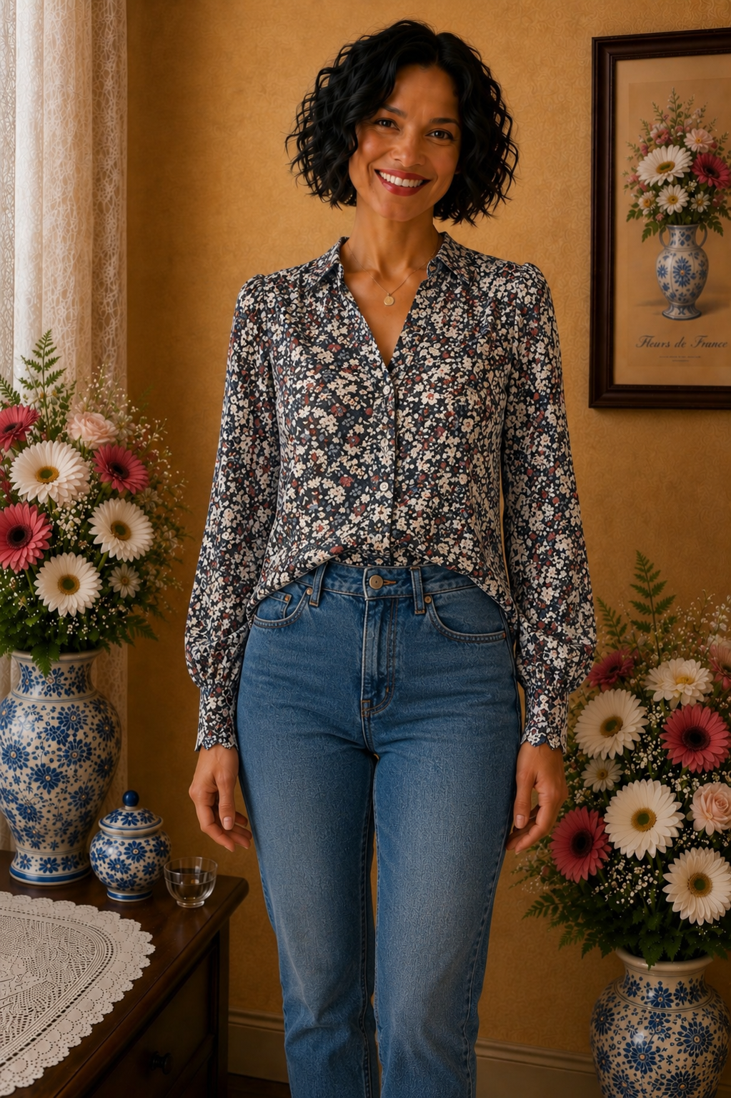 Chemise Caroll imprimés blancs rouge 100% viscose taille 36
