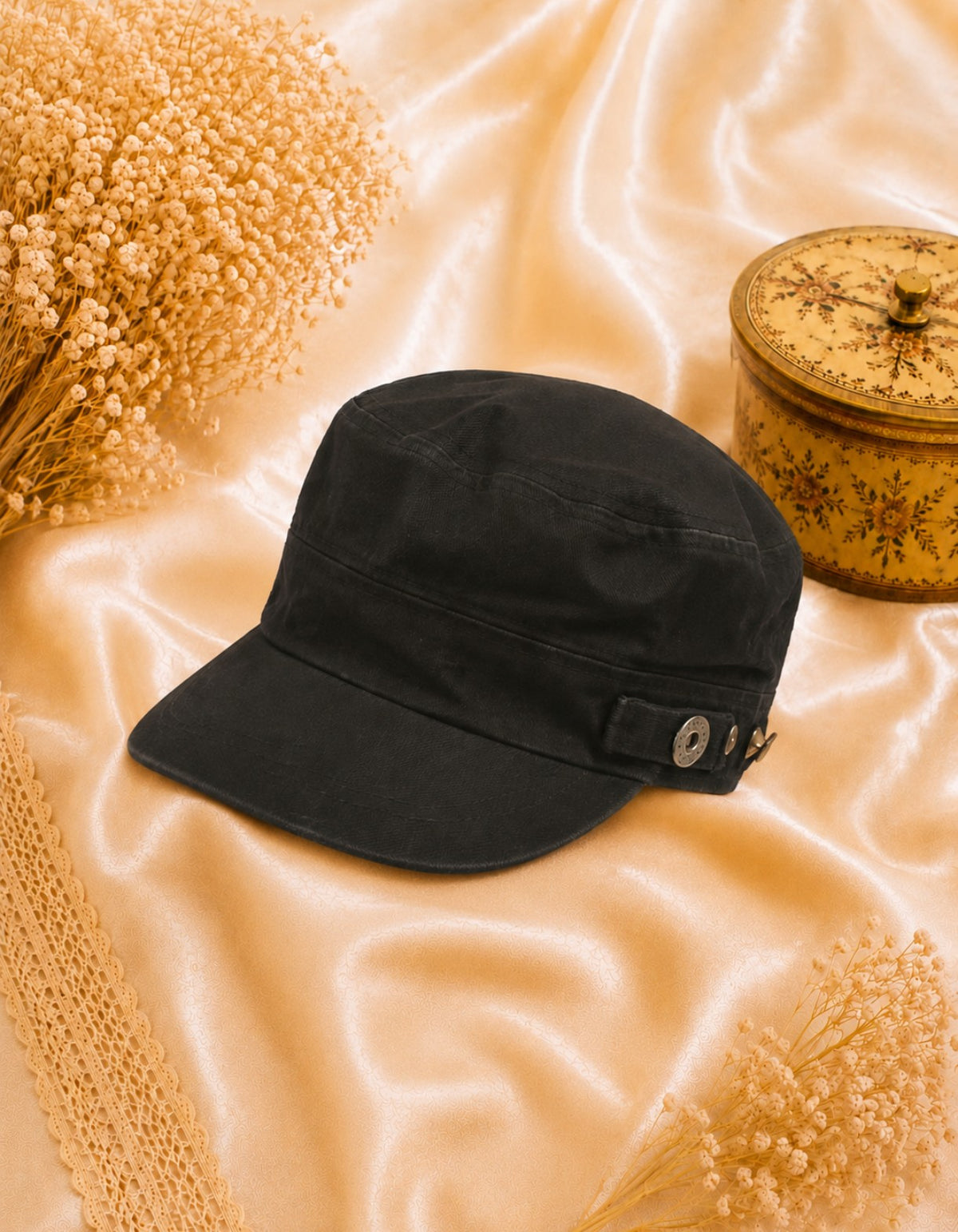 Casquette femme Jeans noire 100% coton forme style militaire