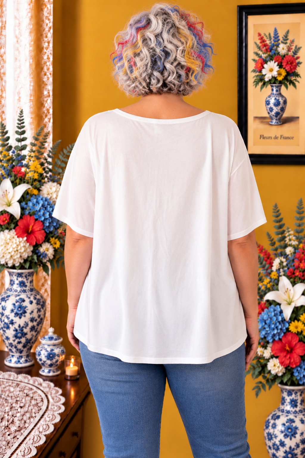 T-shirt grande taille blanc sardine bleu rouge jaune taille 52/54