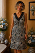 Robe chic Xanaka bleu noir marron crème taille 38
