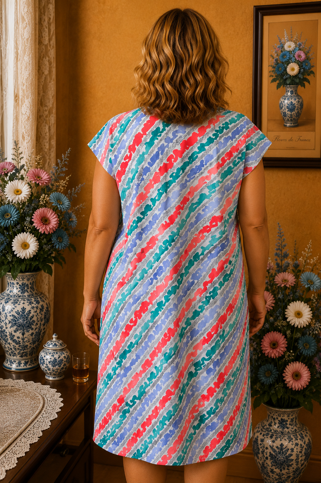 Robe d'été vintage imprimé graphique multicolore taille 48