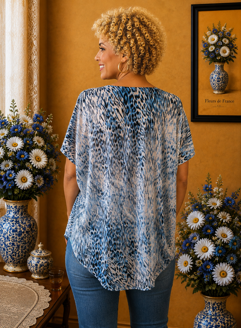 Blouse Beautifullcom oversize fleurie & imprimé animalier Strass taille 50