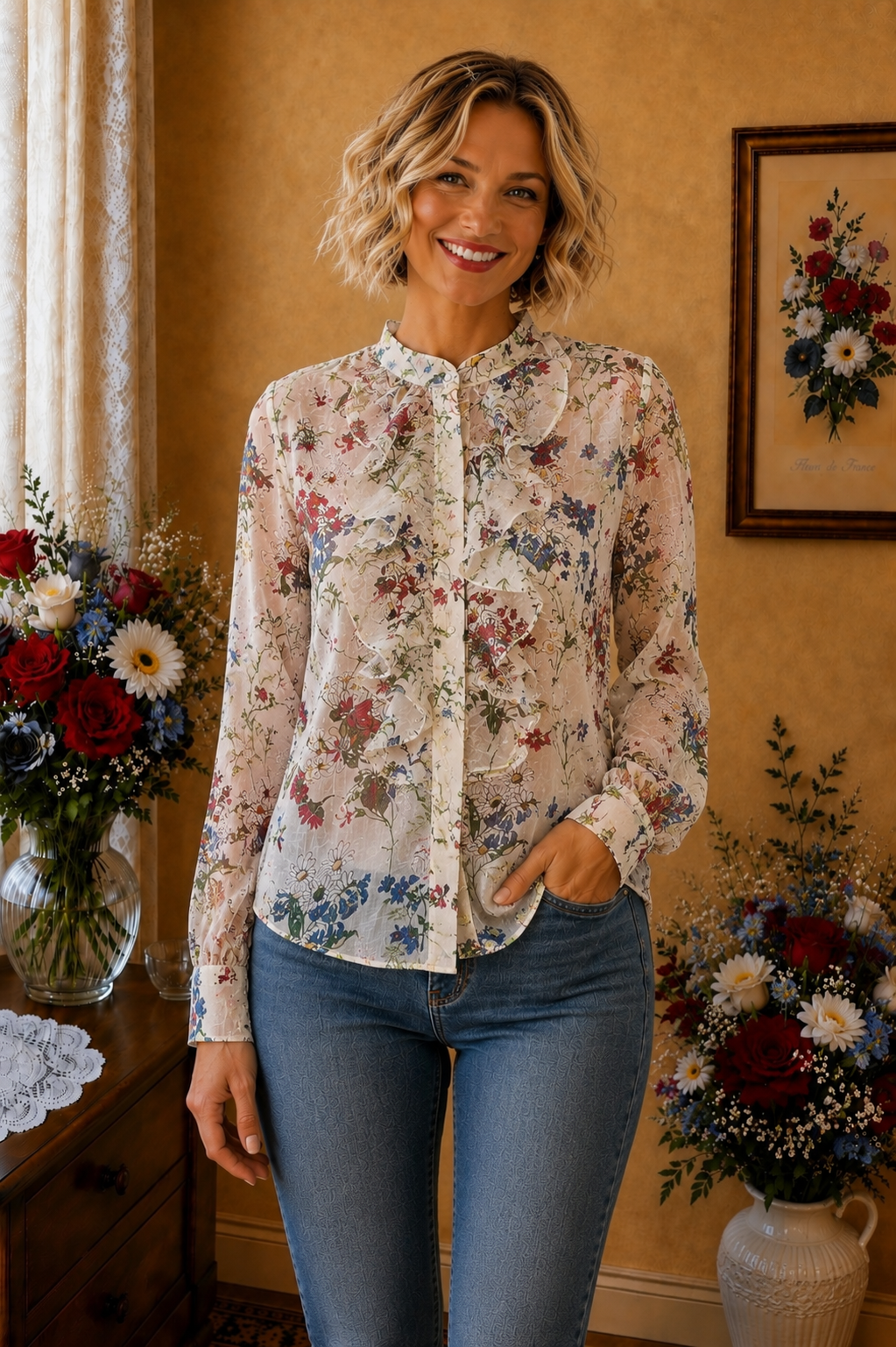 Chemisier H&M fleuri transparent t34