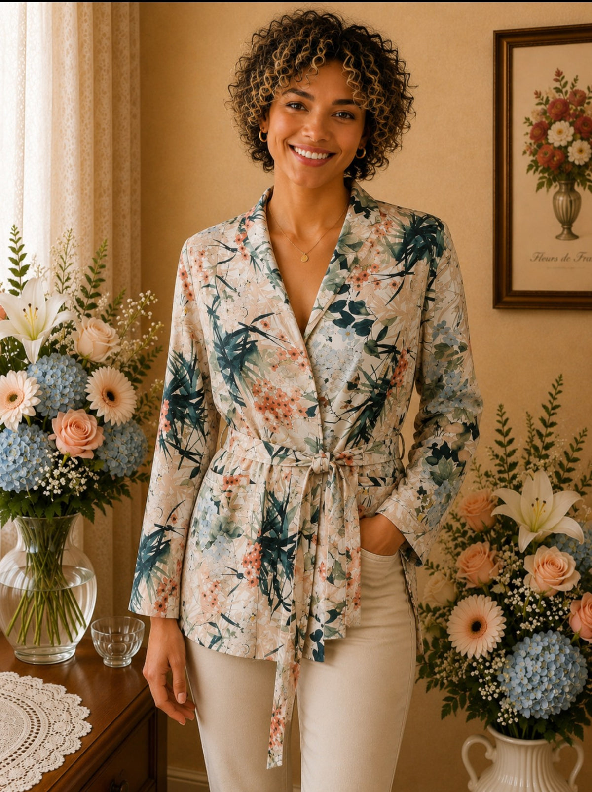 Veste Eli White florale crème, bleu & multicolore t42